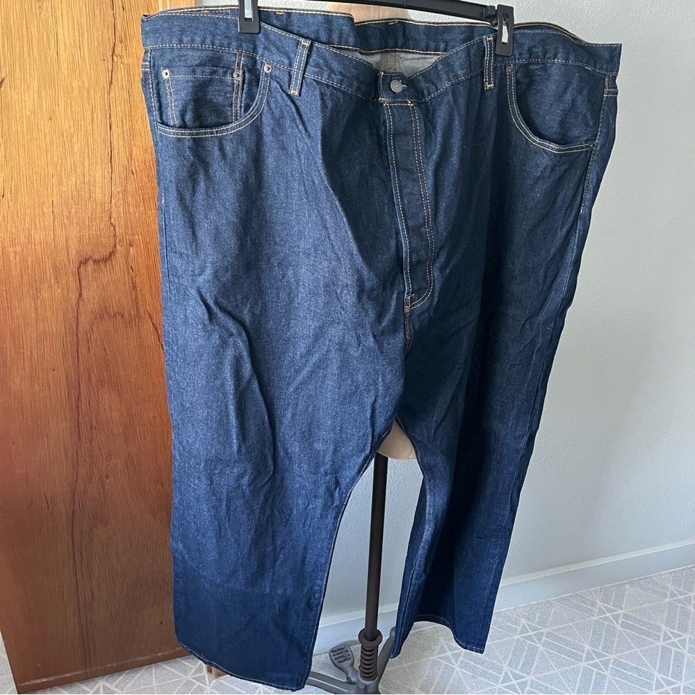 LEVIS Men's sz 56 x 32 501 Dark Wash Button Fly Jeans Blue Denim